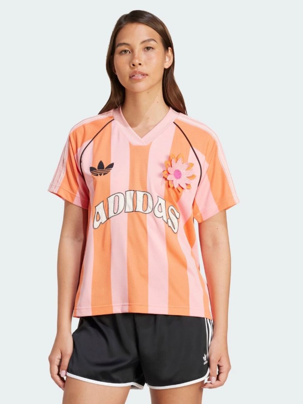 adidas Originals jersey top in pink and orange stripe